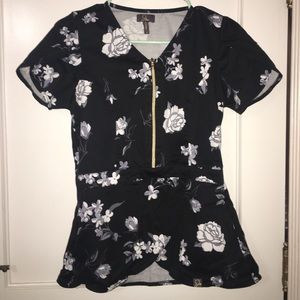 Jaanuu Small Floral Black Tulip Top